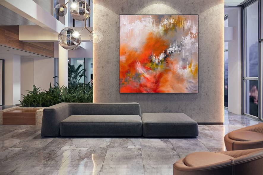 Orange Handmade Painting Textured Colorful Abstract Canvas Wall Art INM1V